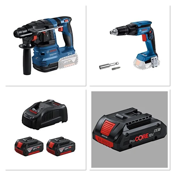 Bosch Gbh 185 Kırıcı Delici + Gtb 185 Alçıpan Vidalama + 5.0 Ah Çift Akülü Karton Kutu